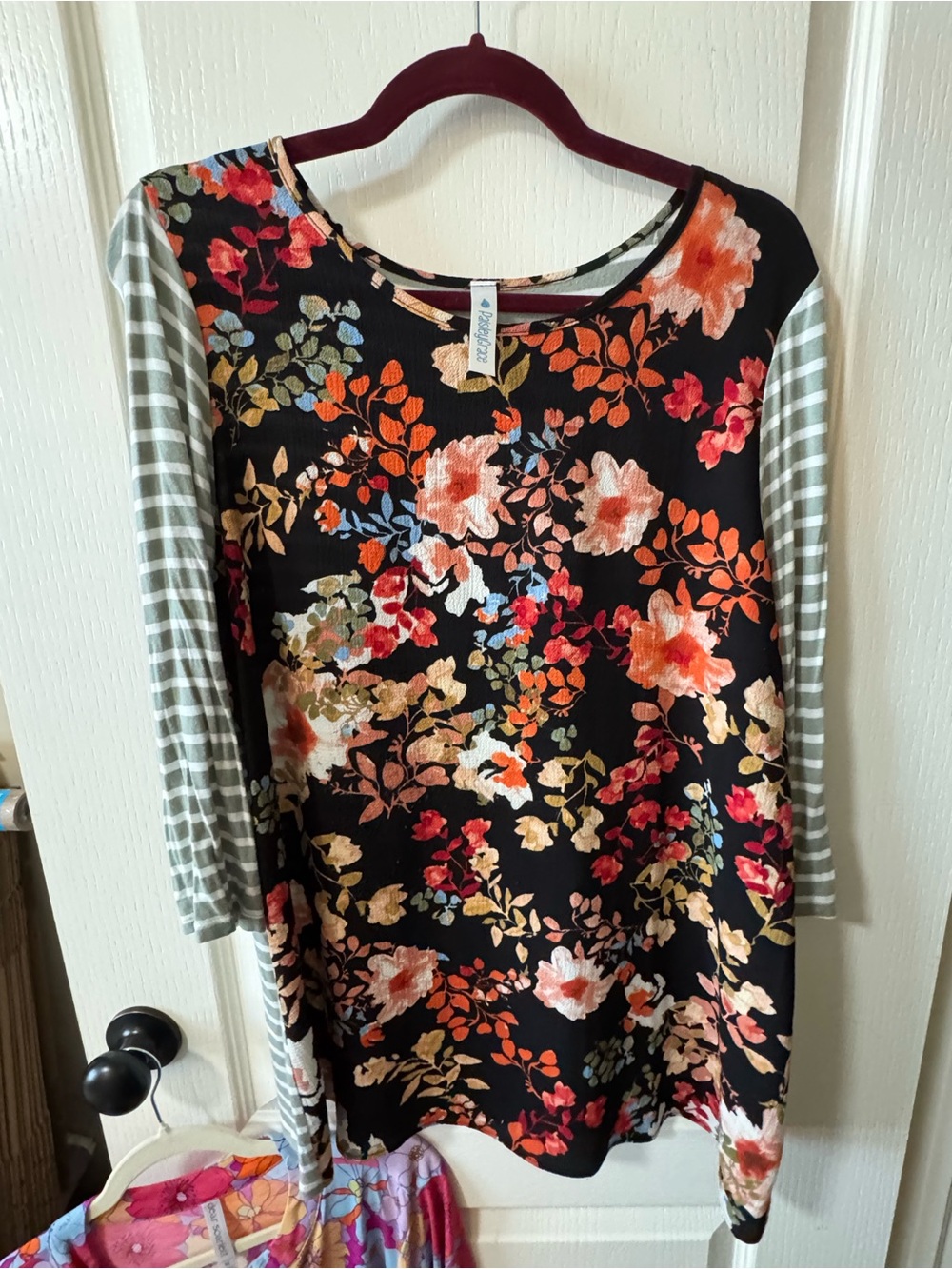 Paisley Grace Floral & Striped Mixed Media Top - Large